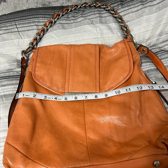 B Makowsky Boho Orange Leather Shoulder Bag  with Chain detail - Picture 3 of 4